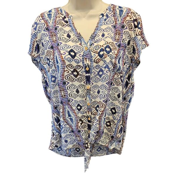 Lucky brand size L boho peasant toe front button up gardenia shirt lightweight ^ - Picture 1 of 8